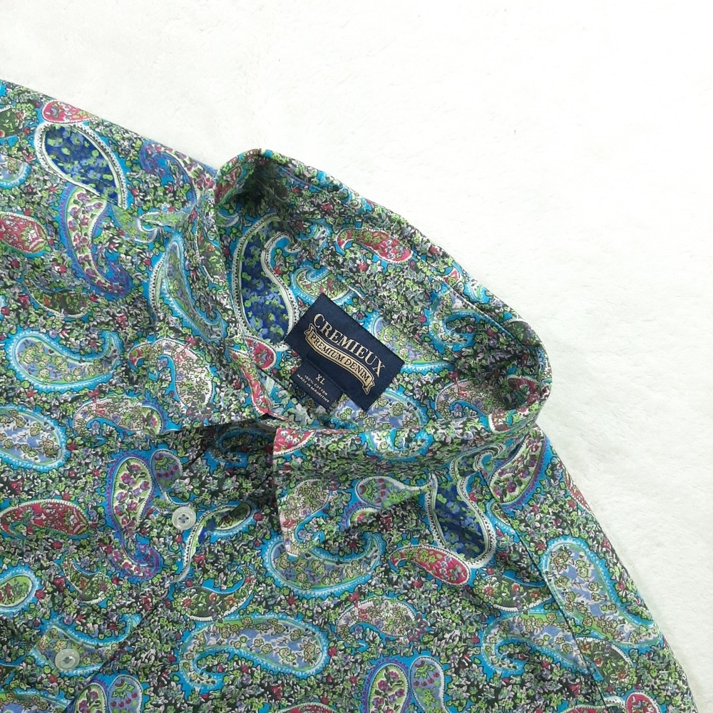 Cremieux Premium Denim Mens XL Short Sleeve Paisley Button Shirt Cotton Multi - Picture 1 of 10